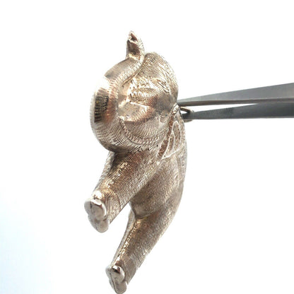 Vintage 925 Sterling Silver Textured Detailed Festival Temple Elephant Pendant