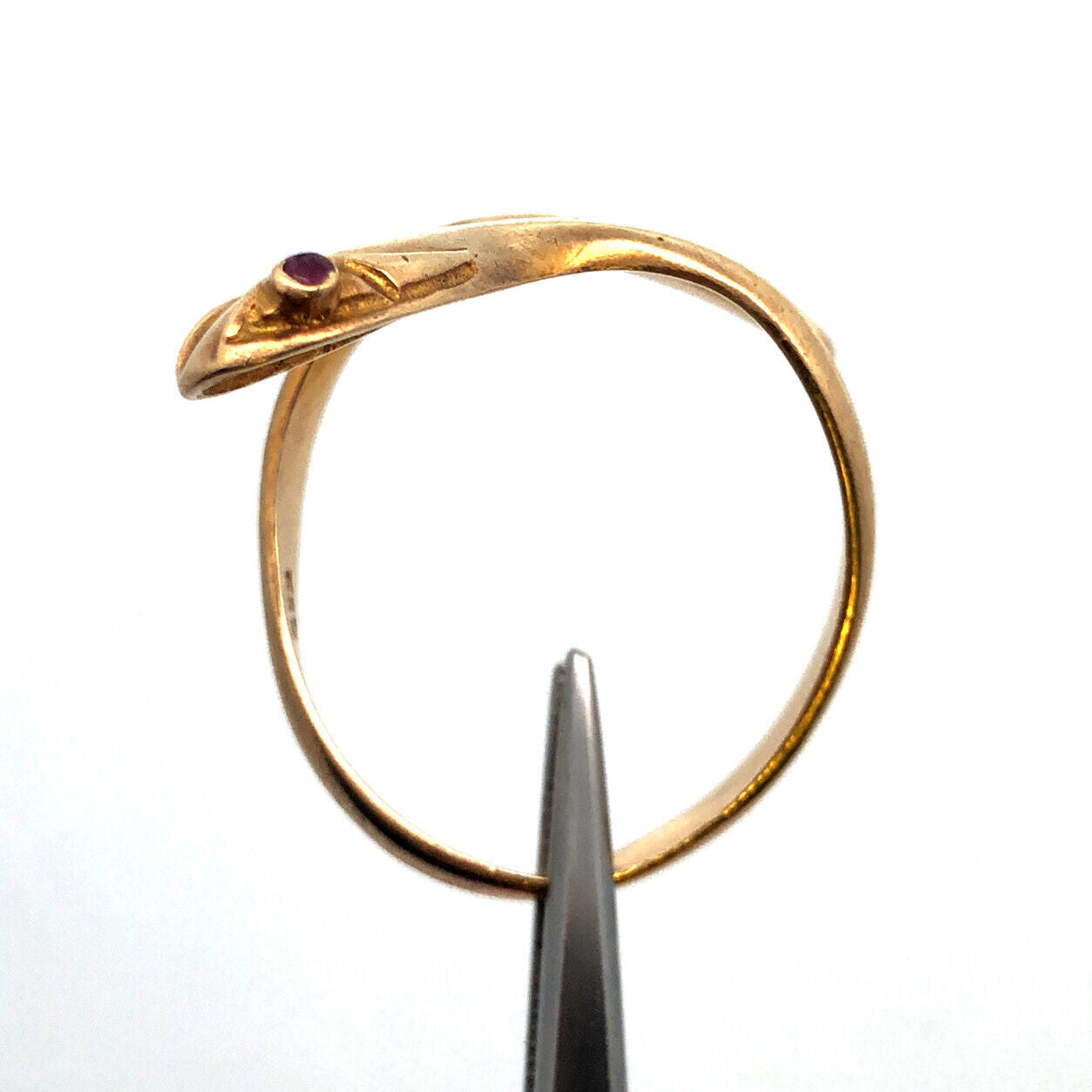 Vintage 14K Yellow Gold Ruby Polished Snake Bypass Size 9 Cocktail Ring