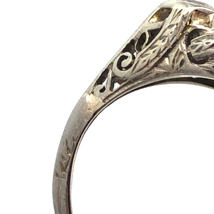 Vintage Platinum Oval Sapphire Round Diamond Trio Filigree Engagement Ring