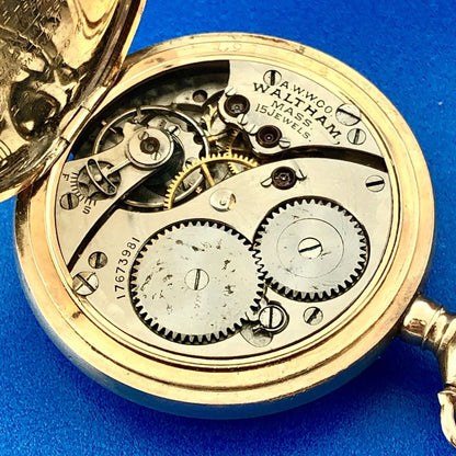 Vintage 1909 Waltham 15j Grade 165 Pocket Watch Gold Filled Case