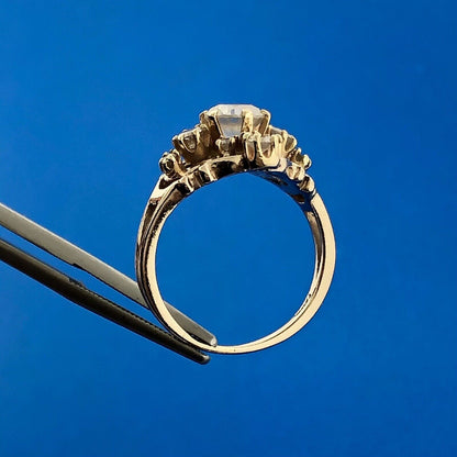 Vintage 14K Yellow Gold Diamond Solitaire Accented Etruscan Style Ring