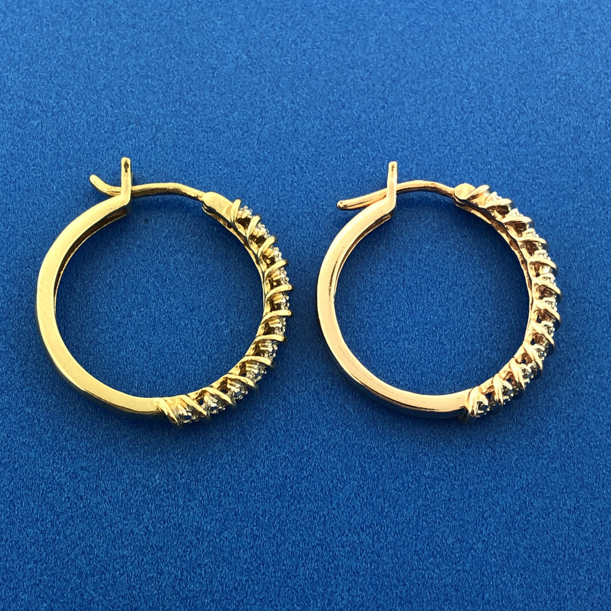 Designer OH 925 Sterling Silver Vermeil Two Tone Diamond Hoop Earrings