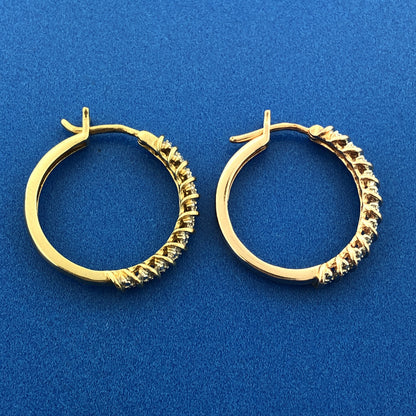 Designer OH 925 Sterling Silver Vermeil Two Tone Diamond Hoop Earrings