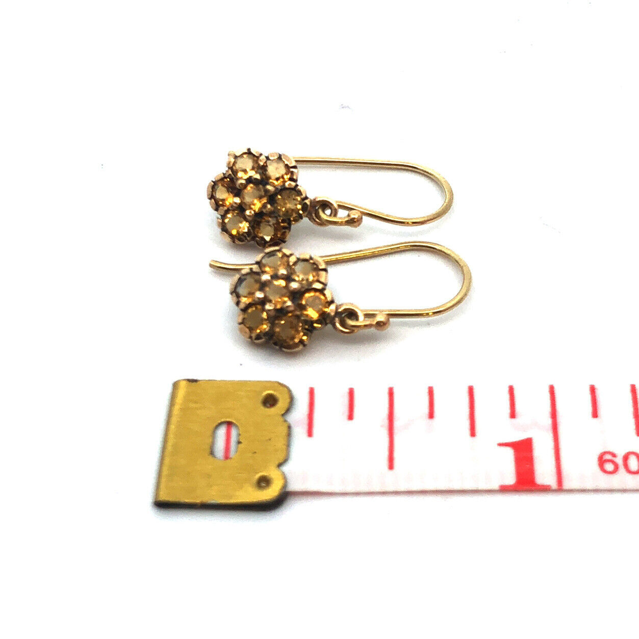 Vintage 14K Yellow Gold Round Citrine Flower Dangle Hook Earrings