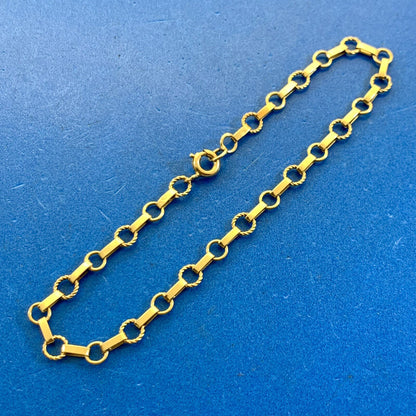 Designer 14K Yellow Gold Bar And Circle Link Chain Bracelet