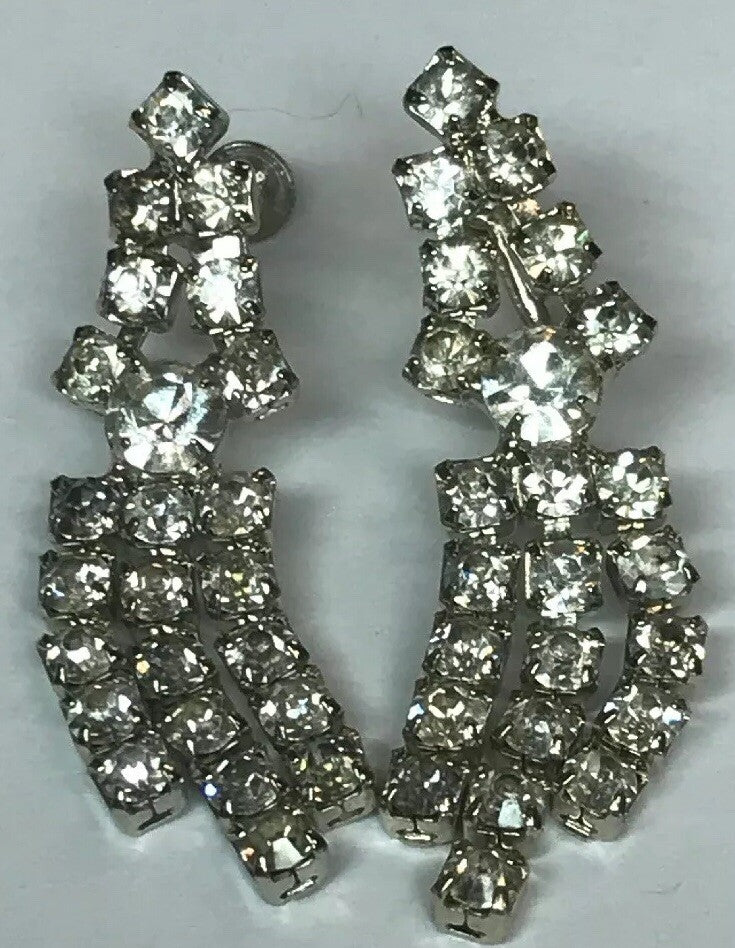 Vintage Art Deco Crystal Rhinestone Chandelier Statement Drop Dangle Earrings