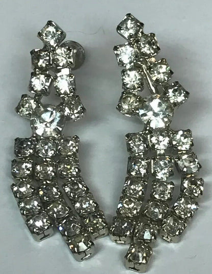 Vintage Art Deco Crystal Rhinestone Chandelier Statement Drop Dangle Earrings