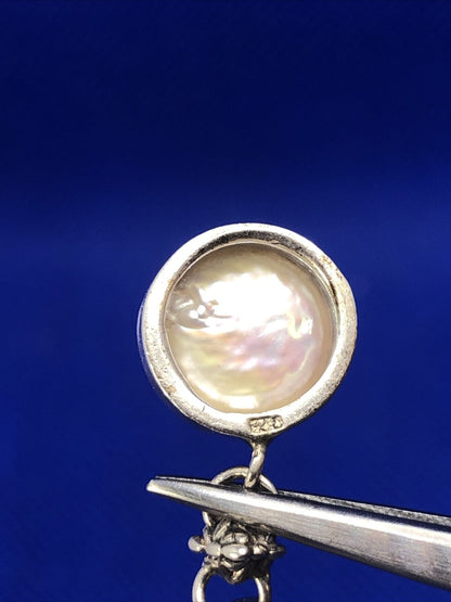 925 Sterling Silver Amethyst Mother of Pearl Round Drop Dangle Earrings