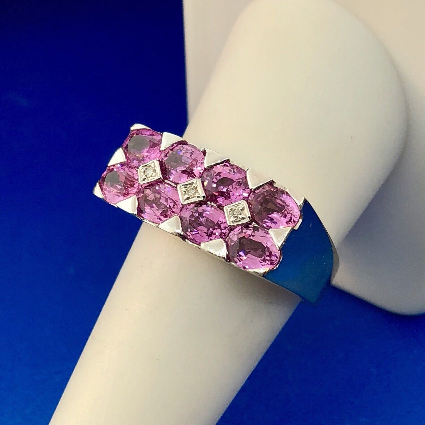 18k White Gold Pink Sapphire Ring with Diamond Accents Size 9