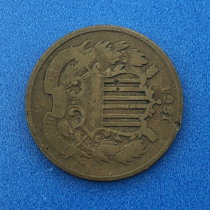 1864 P Bronze Two-Cent Piece Union Shield Large Motto Philadelphia Mint Coin
