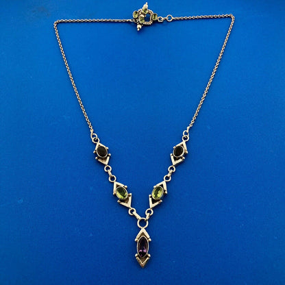 Stunning Sterling Silver 925 Peridot Garnet Amethyst 17" Toggle Necklace