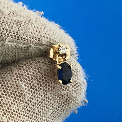 Gorgeous 14k Yellow Gold Oval Blue Sapphire Diamond Accent Dangle Stud Earrings