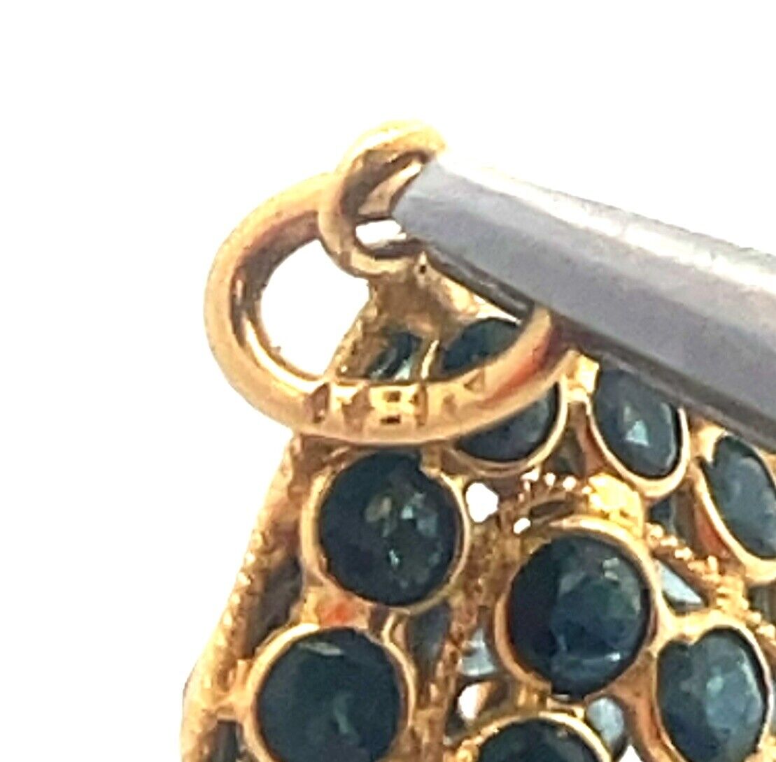 Vintage 18K Yellow Gold Blue Sapphire Pear Shaped Drop Pendant