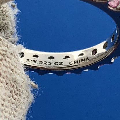 Stunning Sterling Silver 925 Round Cut Pink White Sparkling CZ Band Ring Size 6