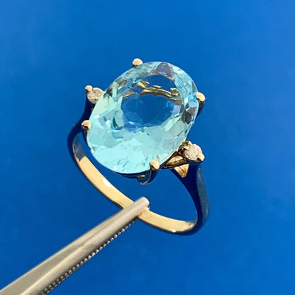 Designer Blue Topaz & Diamond Accents 14K Yellow Gold Statement Ring