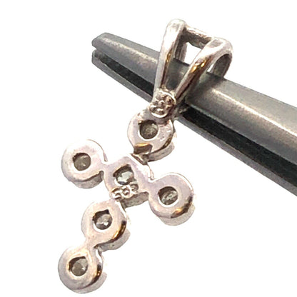 Designer 14K White Gold Round Diamond Bezel Petite Religious Cross Pendant