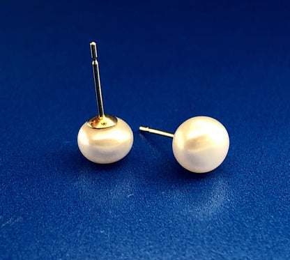 14K Yellow Gold Pearl Bridal June Sweetheart Anniversary Stud Earrings
