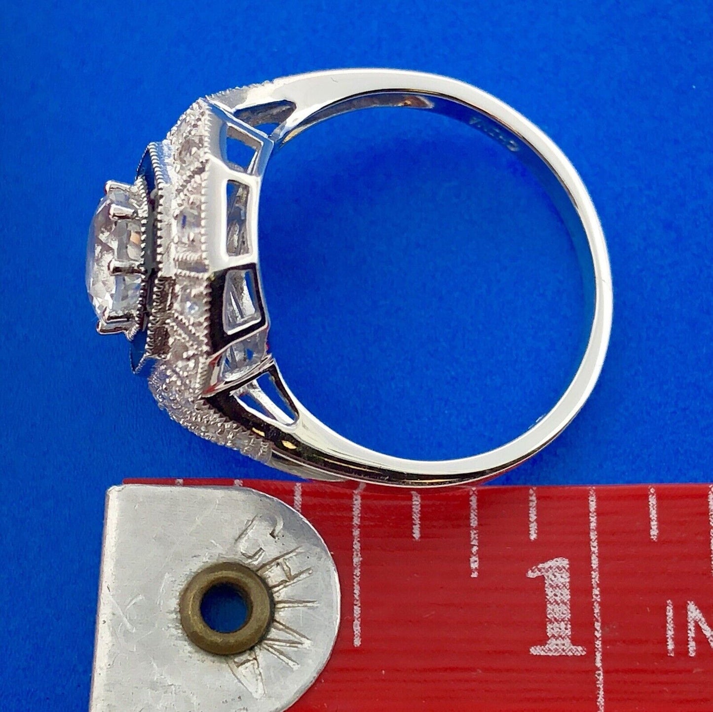 Designer Clyde Duneier CID 925 Sterling Silver White Topaz Diamond Enamel Ring