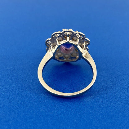 Estate 14K White Gold Amethyst Pearl Halo February Anniversary Sweetheart Ring