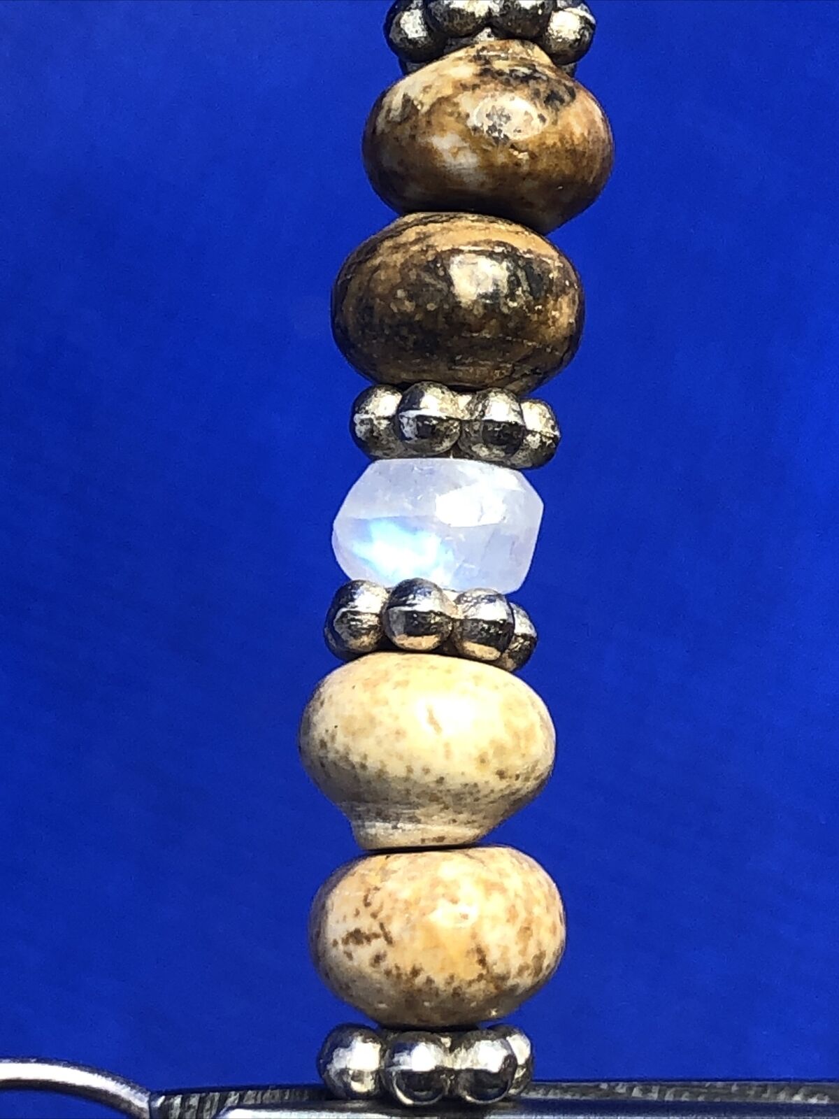 Sterling Silver 925 Moonstone Brown Jasper Beaded Natural Earthy Hook Earrings