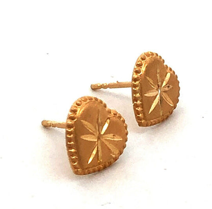 14K Yellow Gold Starburst Textured Heart Stud Earrings