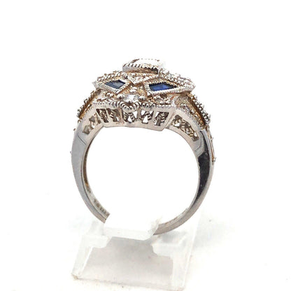Art Deco Style 925 Sterling Silver Cubic Zirconia Blue Spinel Statement Ring