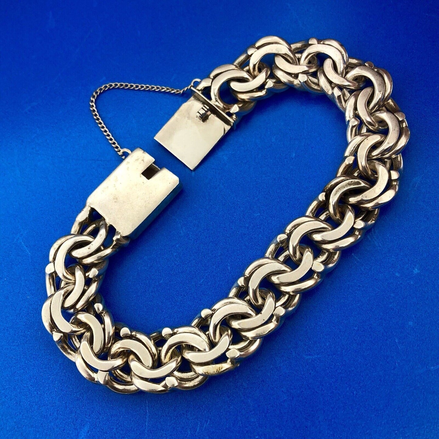 Vintage 900 Silver Hecho En Mexico Taxco Double Rolo Cable Statement Bracelet