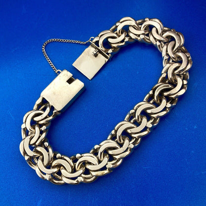 Vintage 900 Silver Hecho En Mexico Taxco Double Rolo Cable Statement Bracelet