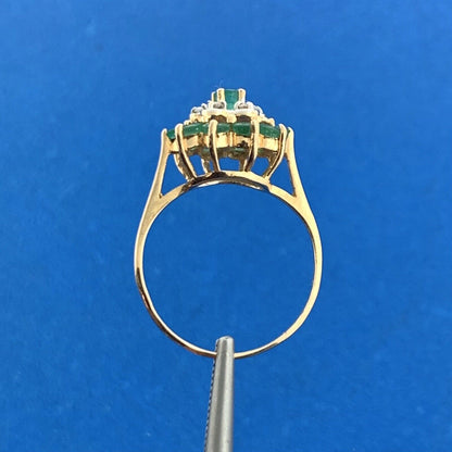 Vintage Designer 14K Emerald Diamond Accent Floral Cluster May Anniversary Ring
