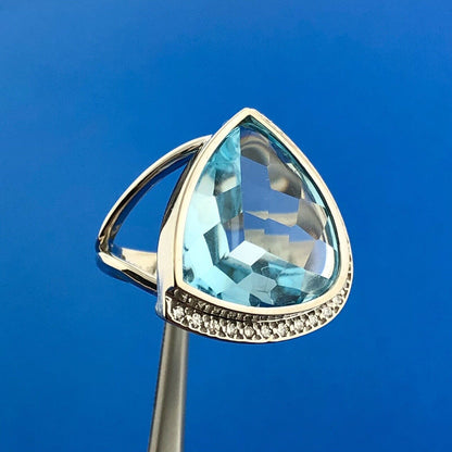 Modernist 14K White Gold Trilliant Blue Topaz Diamond Accented Statement Ring