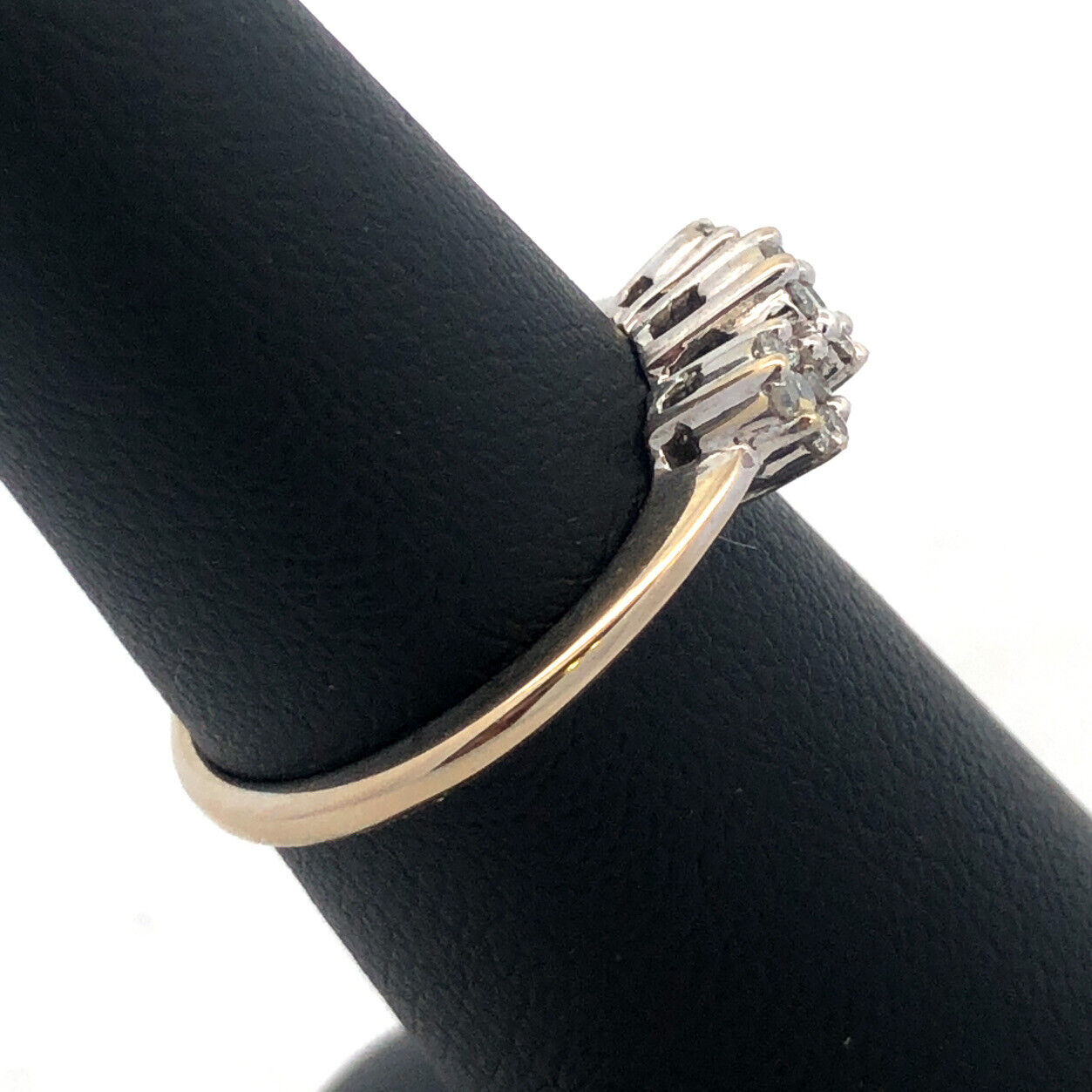 Designer 14k White Gold Flower Trio Past Present Future Diamond Cluster Ring