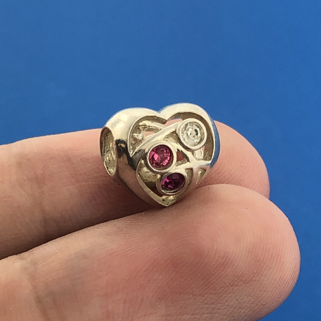 Designer Chamilia Sterling Silver Heart Pink White Cubic Zirconia Bracelet Charm