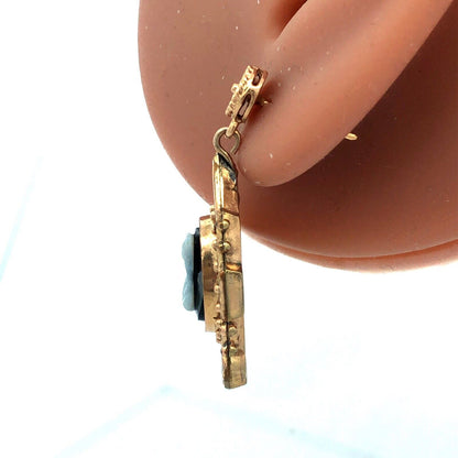 Victorian 14K And Gold Filled Black & White Cameo Enamel Dangle Stud Earrings