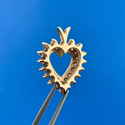 Gorgeous 14k Yellow Gold Round Cut Diamond Open Heart Loving Romance Pendant