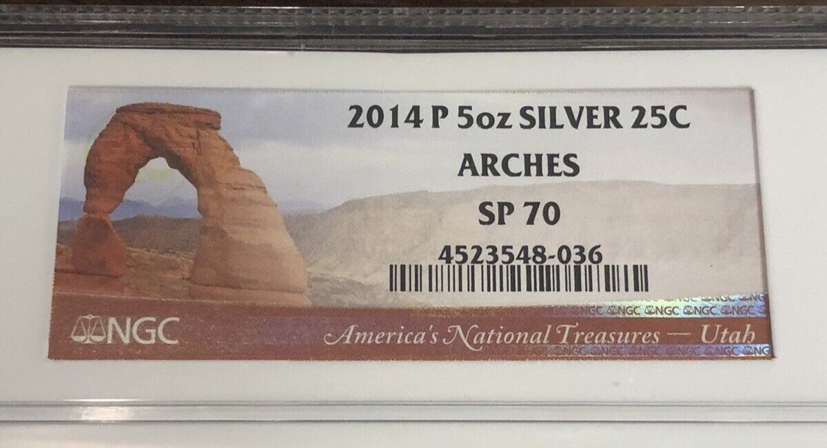NGC 2014 P Arches Utah SP 70 America The Beautiful ATB 25C 5oz Silver Coin