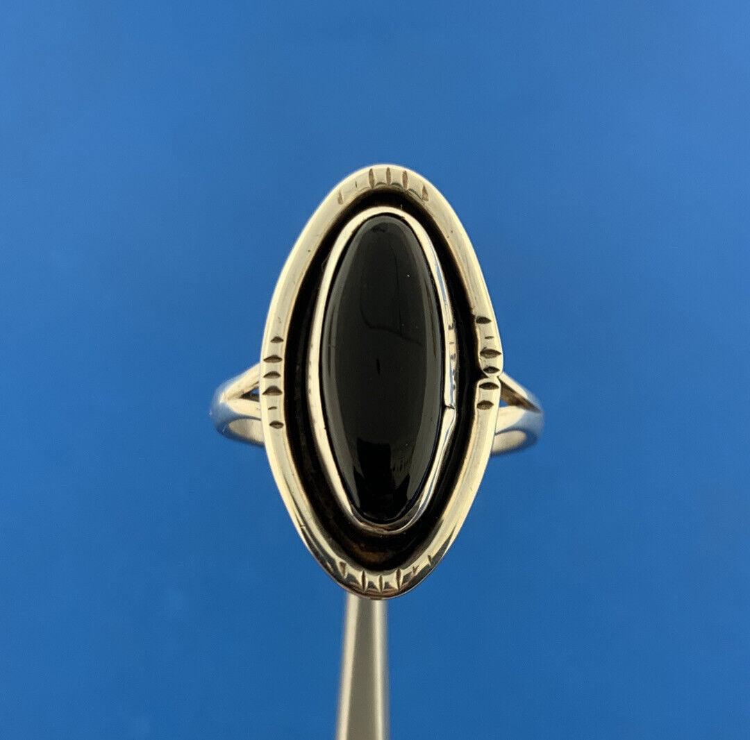 Designer ALEX Sterling Silver 925 Cabochon Black Onyx Finger Ring Size 8.5