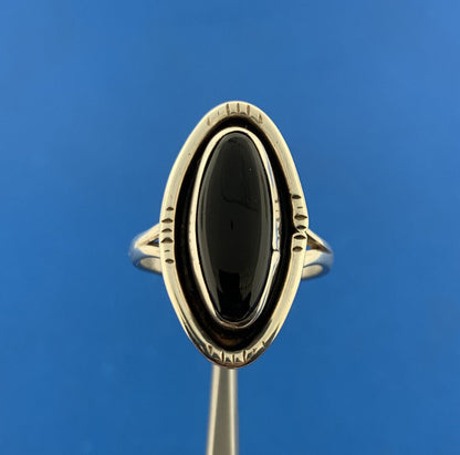 Designer ALEX Sterling Silver 925 Cabochon Black Onyx Finger Ring Size 8.5