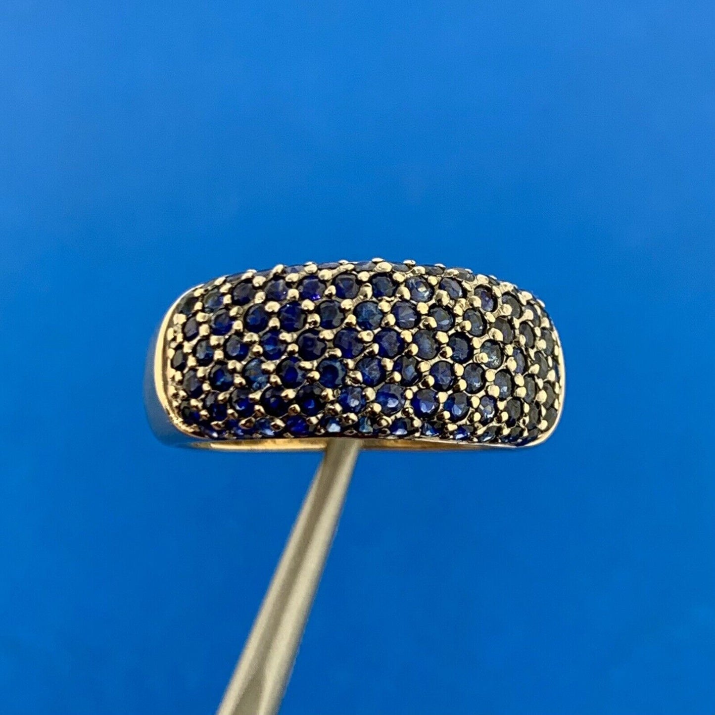 Designer CID 14K Yellow Gold Pave Blue Sapphire Band Ring