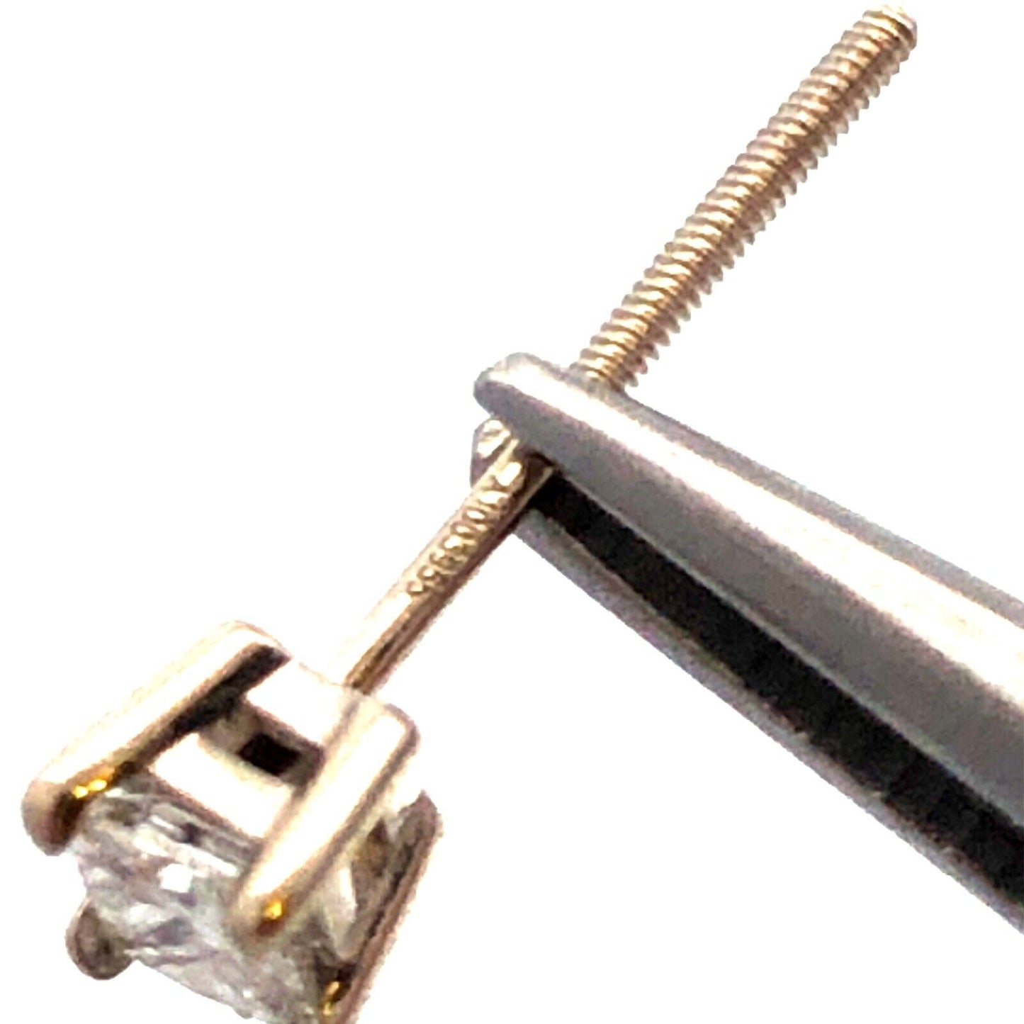 Designer 14K White Gold Princess Square Diamond Solitaire Screw Stud Earrings