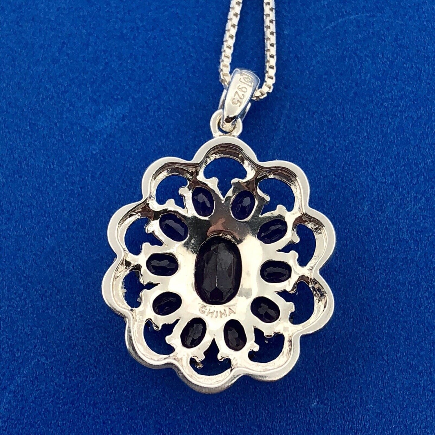 Designer Sterling Silver 925 Purple Cubic Zirconia CZ Flower Cluster Necklace