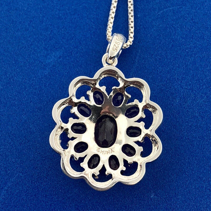 Designer Sterling Silver 925 Purple Cubic Zirconia CZ Flower Cluster Necklace