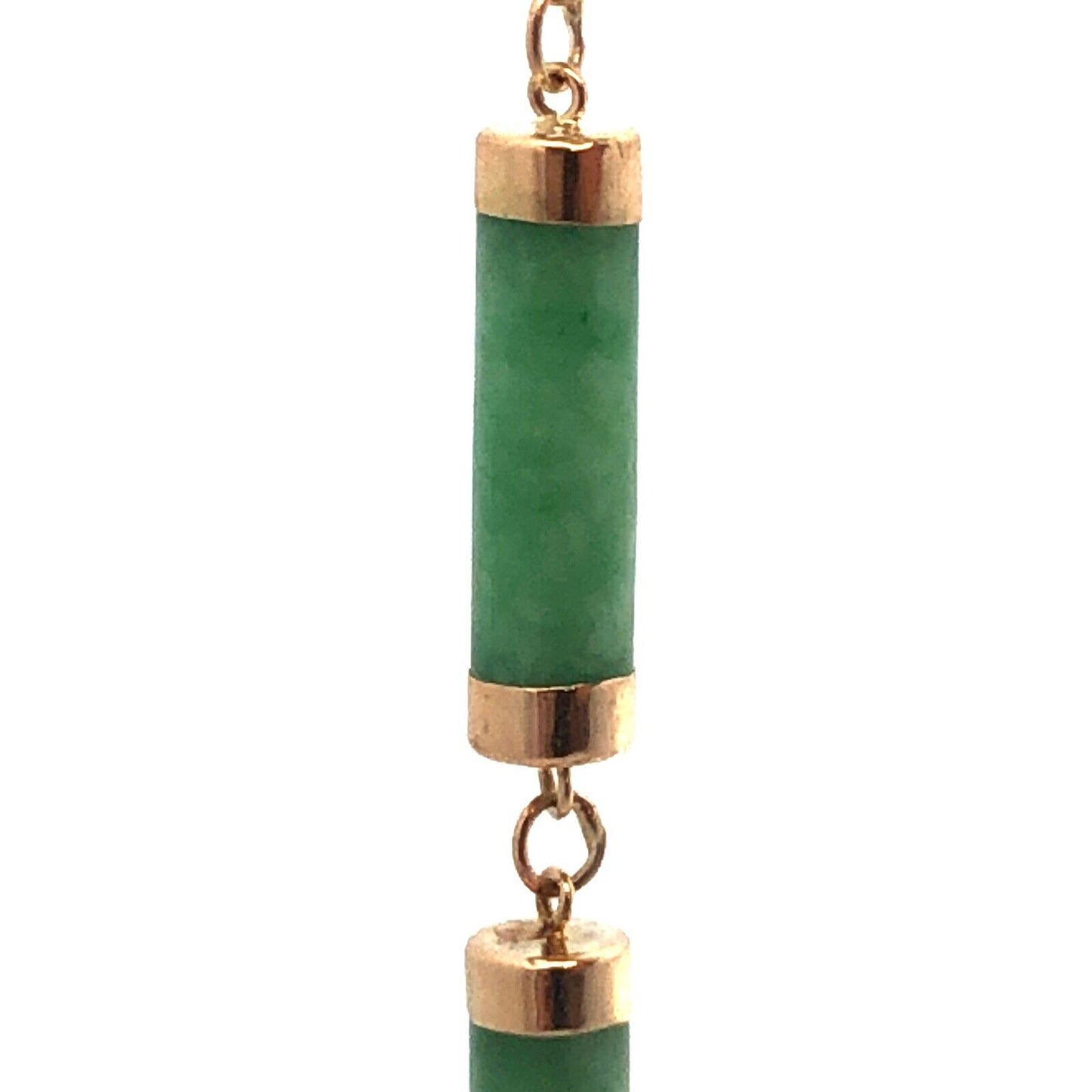 Estate 14K Yellow Gold Green Jade Bar Link Station Bracelet