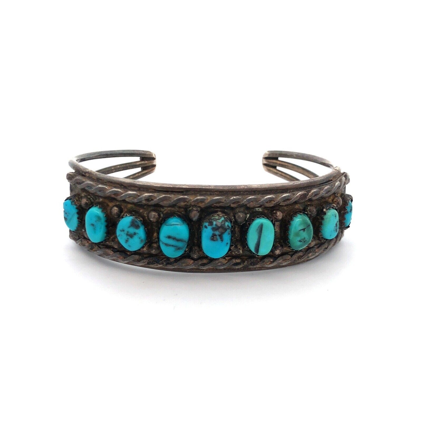 Vintage Native American 925 Sterling Silver Oval Turquoise Open Cuff Bracelet