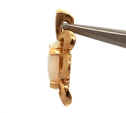 Modernist 14K Yellow Gold Oval Opal Textured Flower Shape Petite Pendant