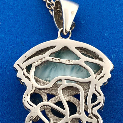 Designer Sterling Silver 925 Blue Agate Peridot Moonstone Drop Pendant Necklace