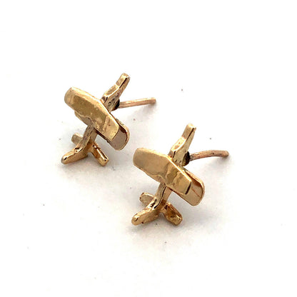 Estate 14K Yellow Gold Airplane Crop Duster Pilot Stud Earrings