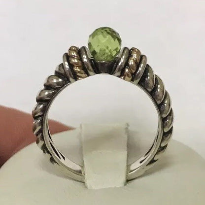 Designer 14K Gold Sterling Silver Faceted Green Peridot August Cocktail Ring