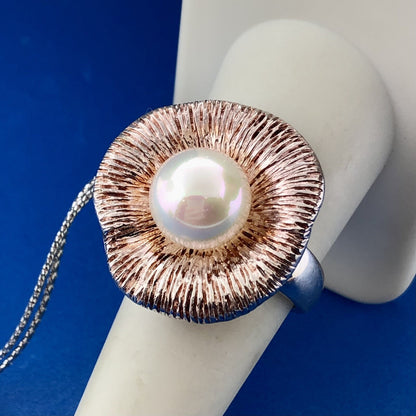 Paola Valentini PV 925 Sterling Silver Pearl Flower Statement Cocktail Ring NWT