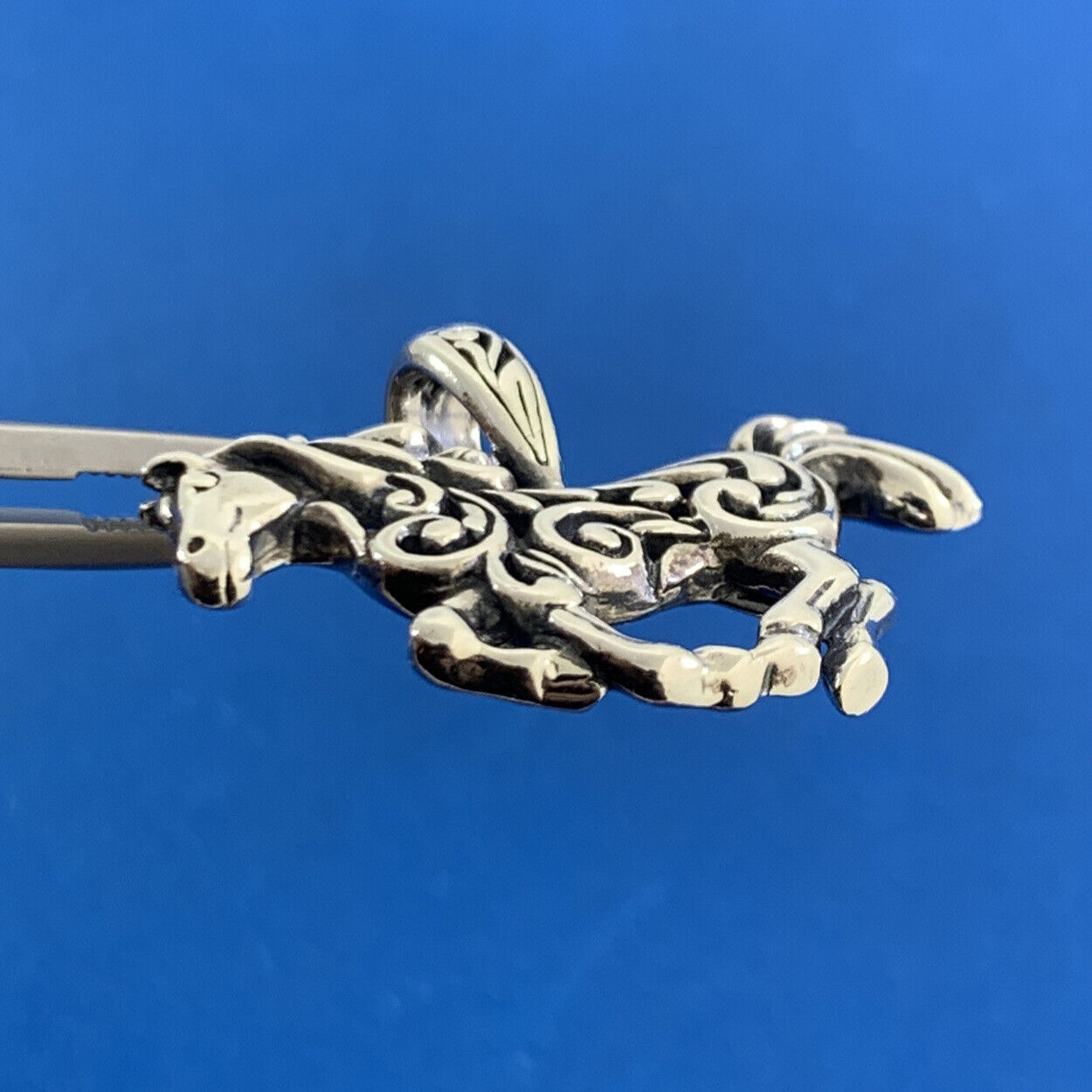 Kabana 925 Sterling Silver Open Work Scroll Running Horse Pendant