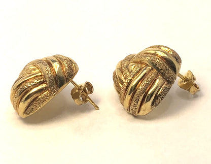 Designer 925 Sterling Silver Vermeil Polished & Textured Modernist Knot Earrings